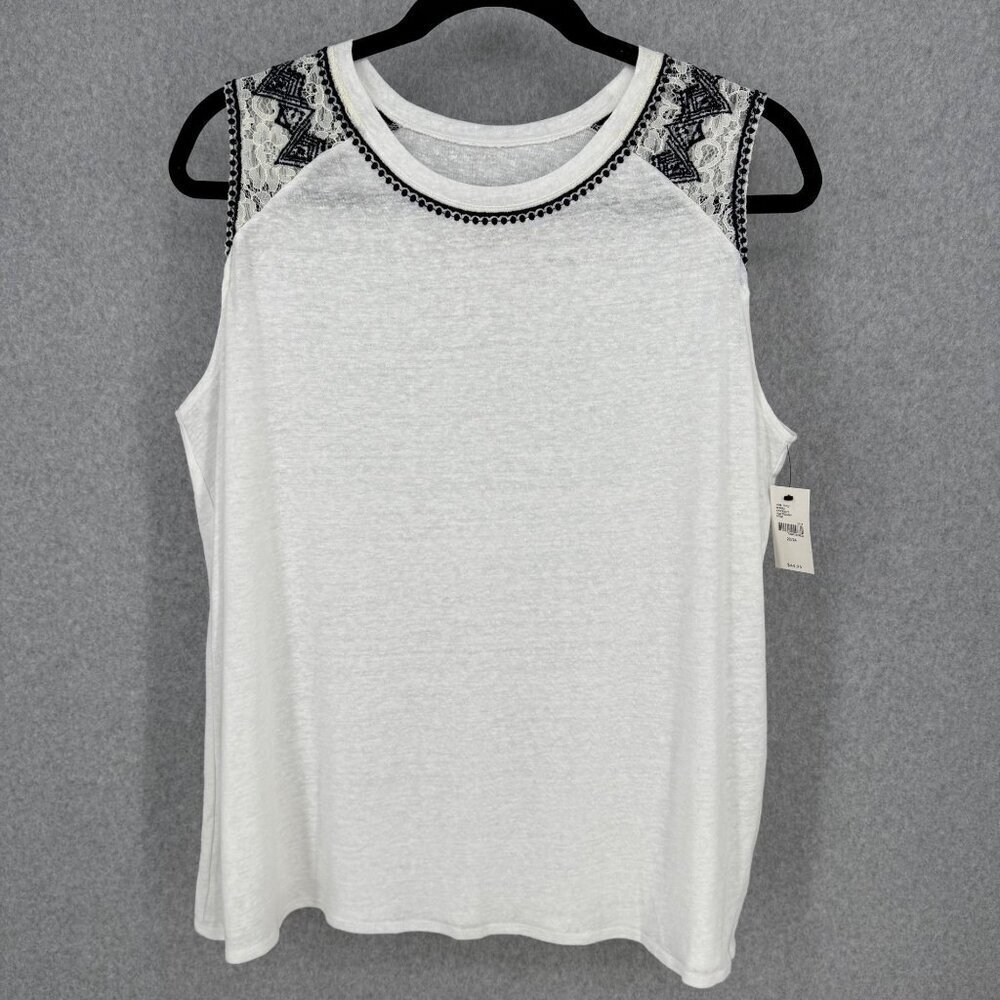 Lane Bryant Womens Linen Blend Knit Tank Top Size 22/24 White Black Classic NEW